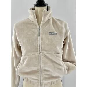 Columbia Womens Cream Cozy Fuzzy Fleece Jacket Small Ivory Zip up Sweatshirt